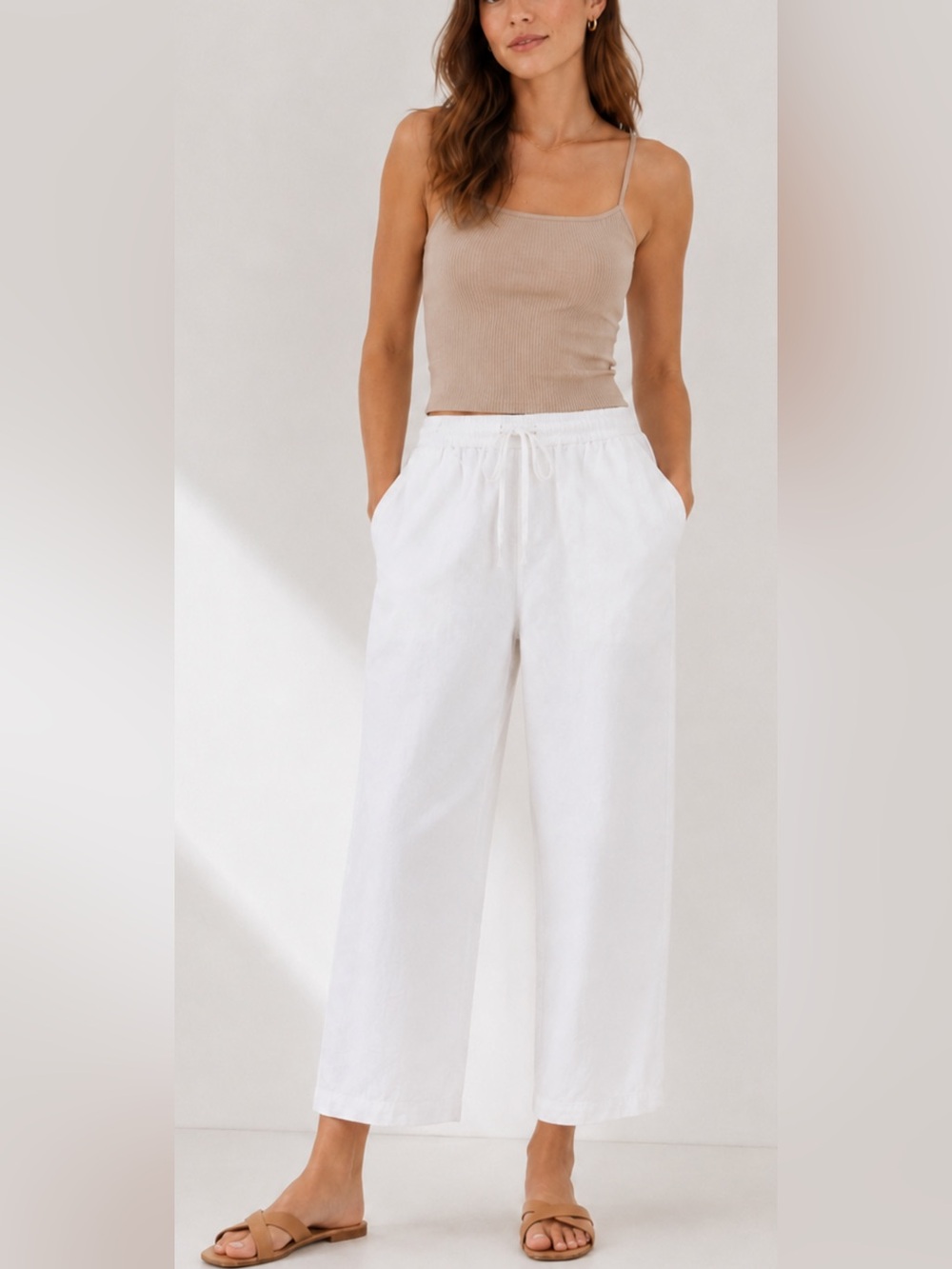 J.Crew White Linen Cotton Pull-On Wide Leg Pants 2P NWT
